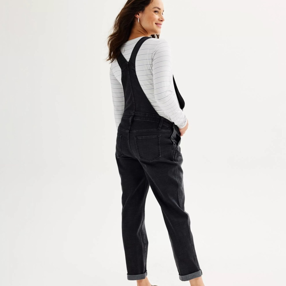 Sonoma Maternity NWT Black Denim Overalls Size XL - Picture 3 of 7